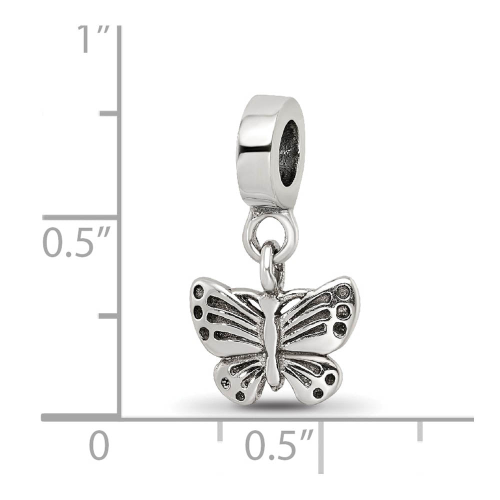 Alternate view of the Sterling Silver Butterfly Dangle Bead Charm by The Black Bow Jewelry Co.