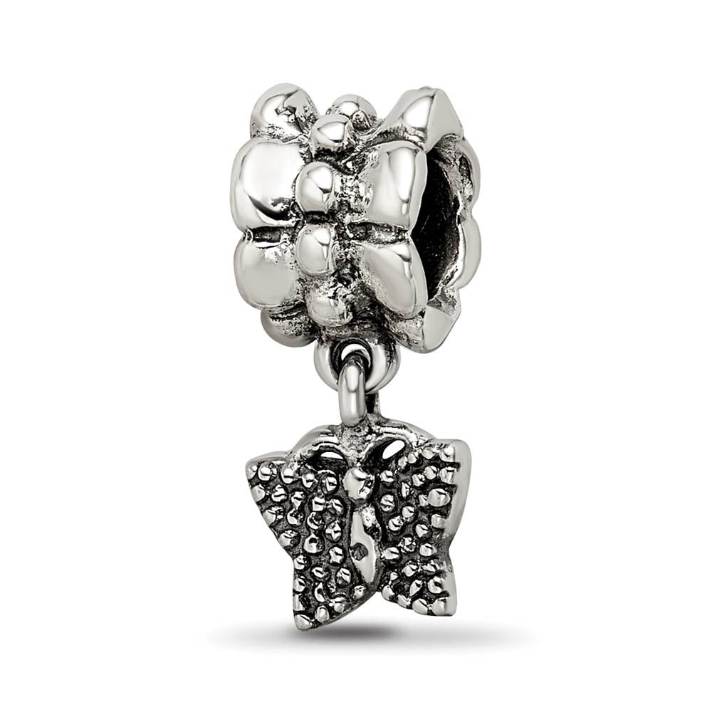 Antiqued Sterling Silver Butterfly Dangle Bead Charm, Item B8974 by The Black Bow Jewelry Co.