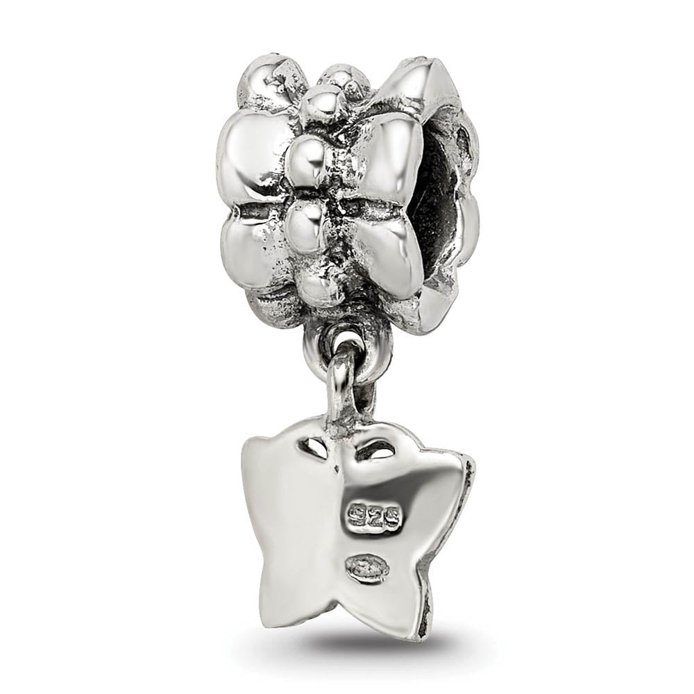 Alternate view of the Antiqued Sterling Silver Butterfly Dangle Bead Charm by The Black Bow Jewelry Co.