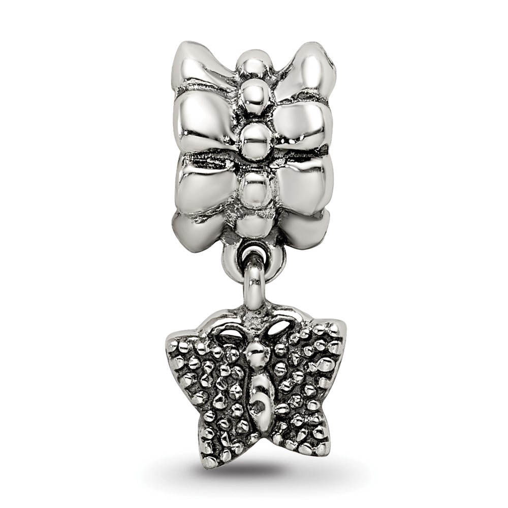 Alternate view of the Antiqued Sterling Silver Butterfly Dangle Bead Charm by The Black Bow Jewelry Co.