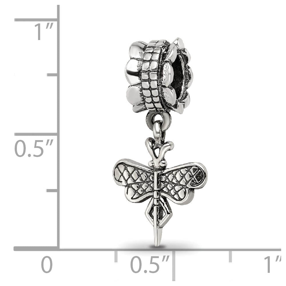 Alternate view of the Sterling Silver Dragonfly Dangle Bead Charm by The Black Bow Jewelry Co.