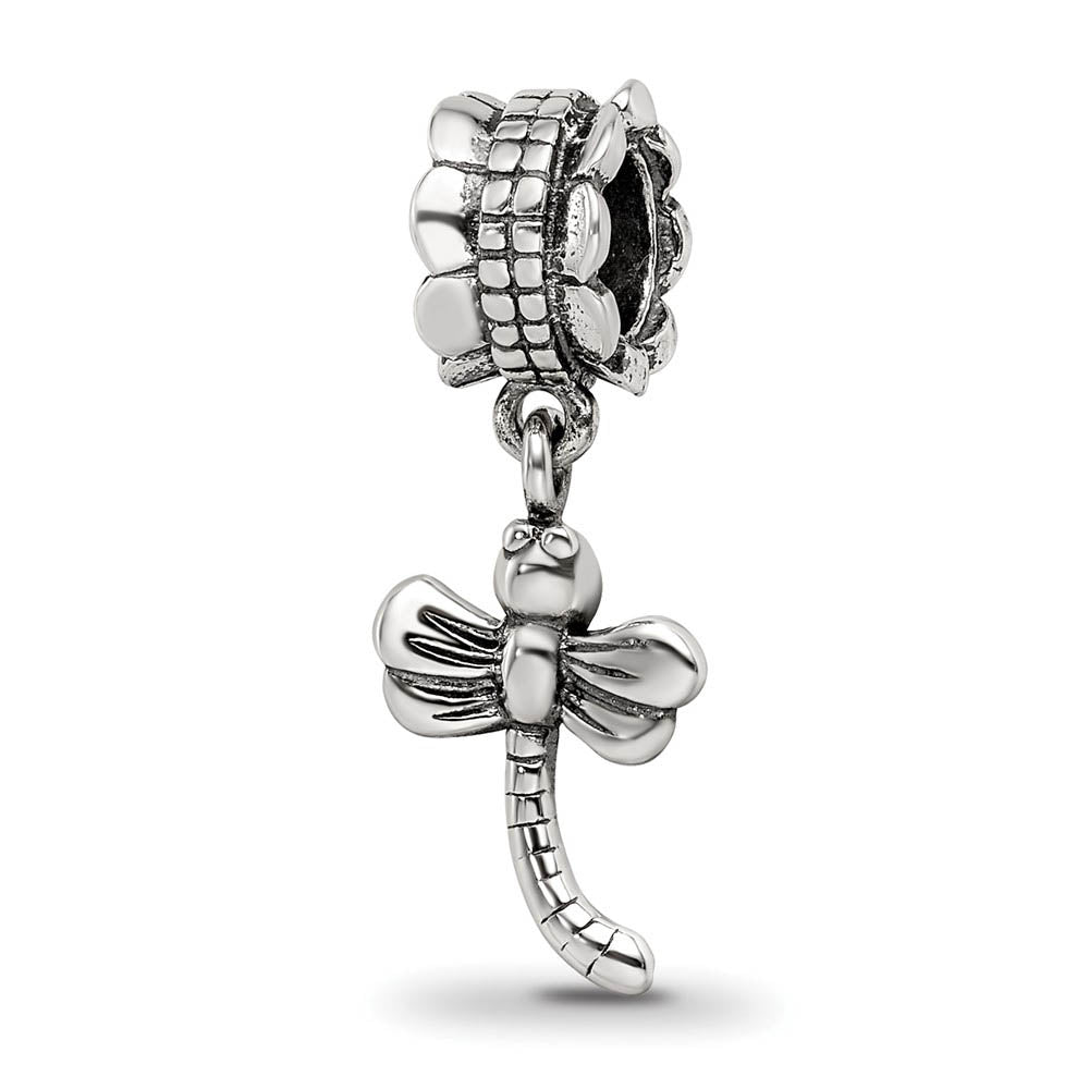 Antiqued Sterling Silver Dragonfly Dangle Bead Charm, Item B8976 by The Black Bow Jewelry Co.