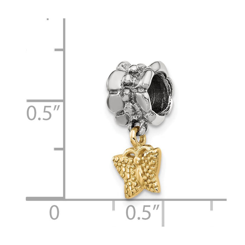Alternate view of the Sterling Silver & 14k Yellow Gold Butterfly Dangle Bead Charm by The Black Bow Jewelry Co.