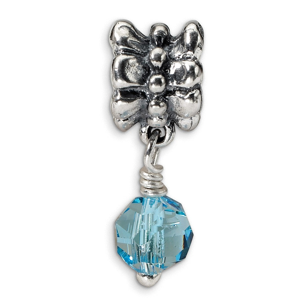 Sterling Silver and Faceted Blue Crystal Dangle Bead Charm, Item B8996 by The Black Bow Jewelry Co.