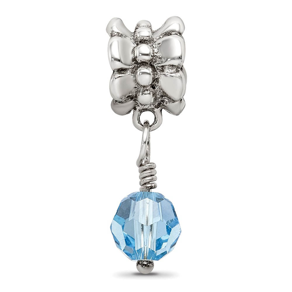 Alternate view of the Sterling Silver and Faceted Blue Crystal Dangle Bead Charm by The Black Bow Jewelry Co.