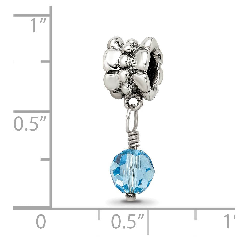 Alternate view of the Sterling Silver and Faceted Blue Crystal Dangle Bead Charm by The Black Bow Jewelry Co.