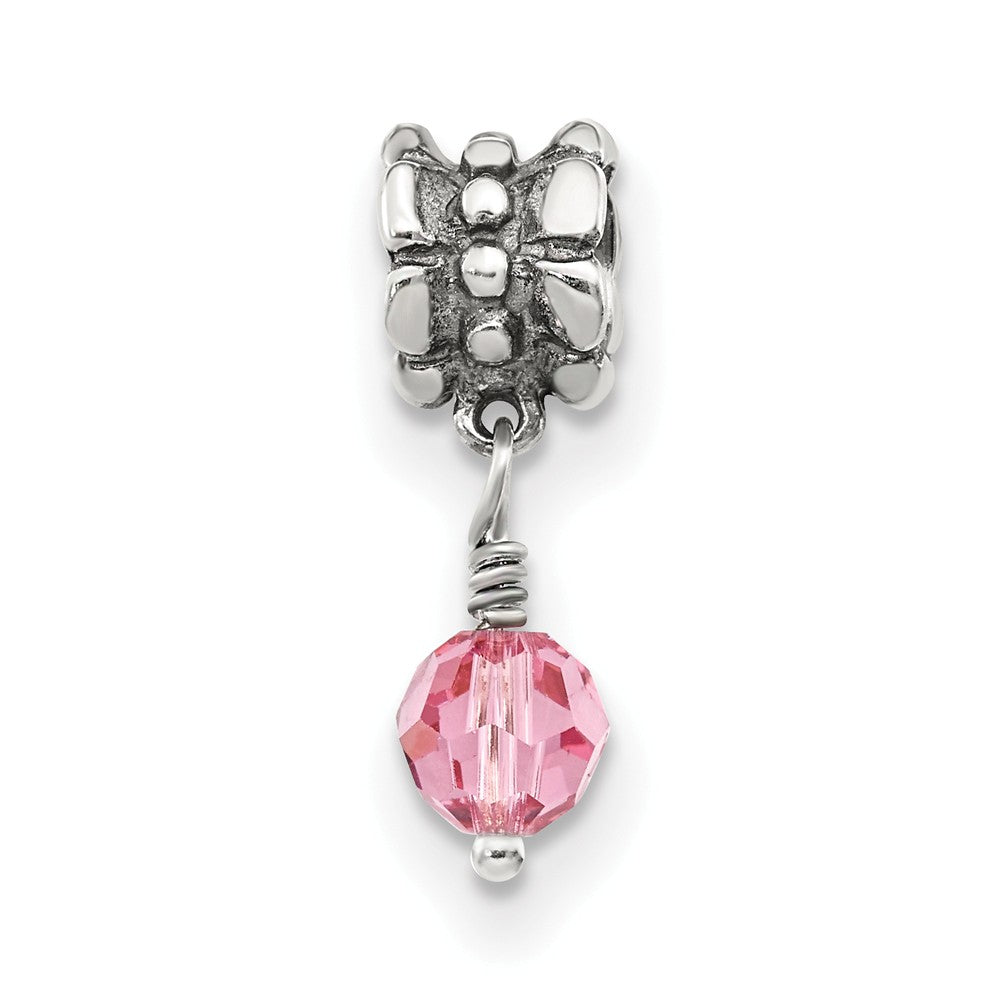 Alternate view of the Sterling Silver and Faceted Pink Crystal Dangle Bead Charm by The Black Bow Jewelry Co.