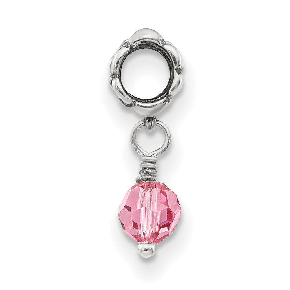 Alternate view of the Sterling Silver and Faceted Pink Crystal Dangle Bead Charm by The Black Bow Jewelry Co.