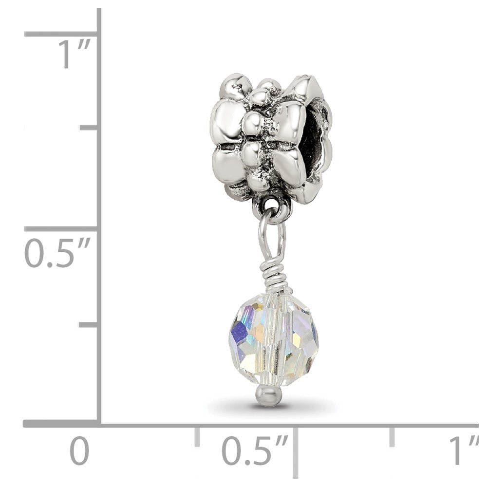 Alternate view of the Sterling Silver and Faceted Clear Crystal Dangle Bead Charm by The Black Bow Jewelry Co.