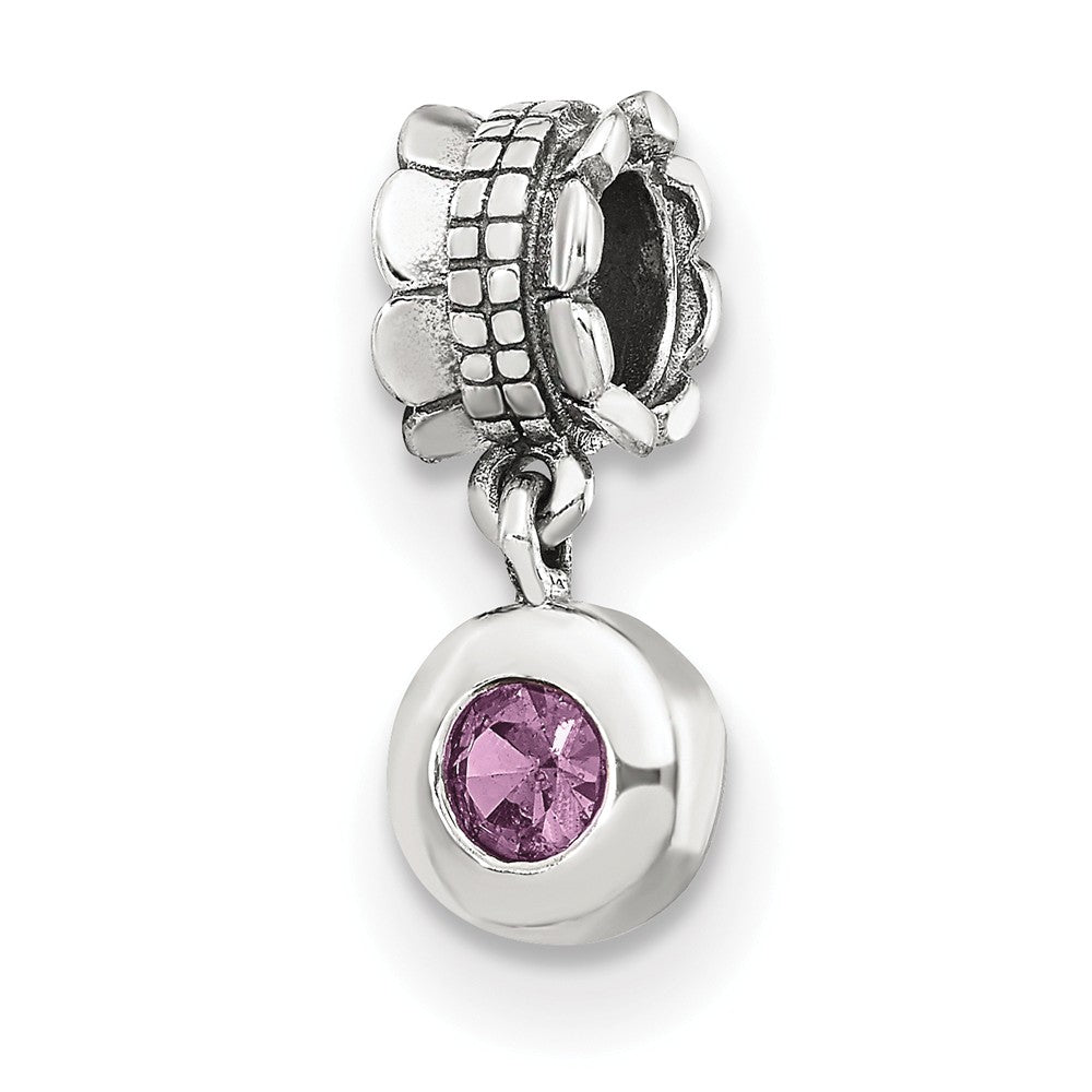 Sterling Silver and Pink CZ Round Dangle Bead Charm, Item B9001 by The Black Bow Jewelry Co.