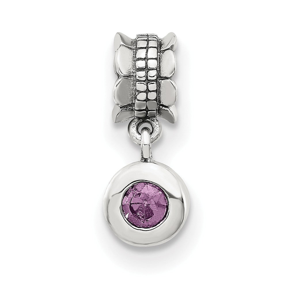 Alternate view of the Sterling Silver and Pink CZ Round Dangle Bead Charm by The Black Bow Jewelry Co.