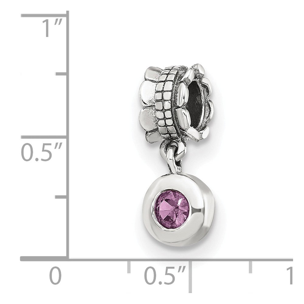 Alternate view of the Sterling Silver and Pink CZ Round Dangle Bead Charm by The Black Bow Jewelry Co.