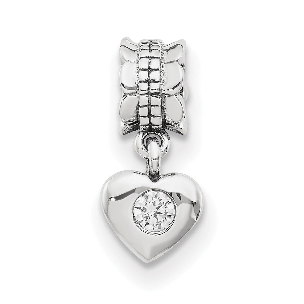 Alternate view of the Sterling Silver and Cubic Zirconia Heart Dangle Bead Charm by The Black Bow Jewelry Co.