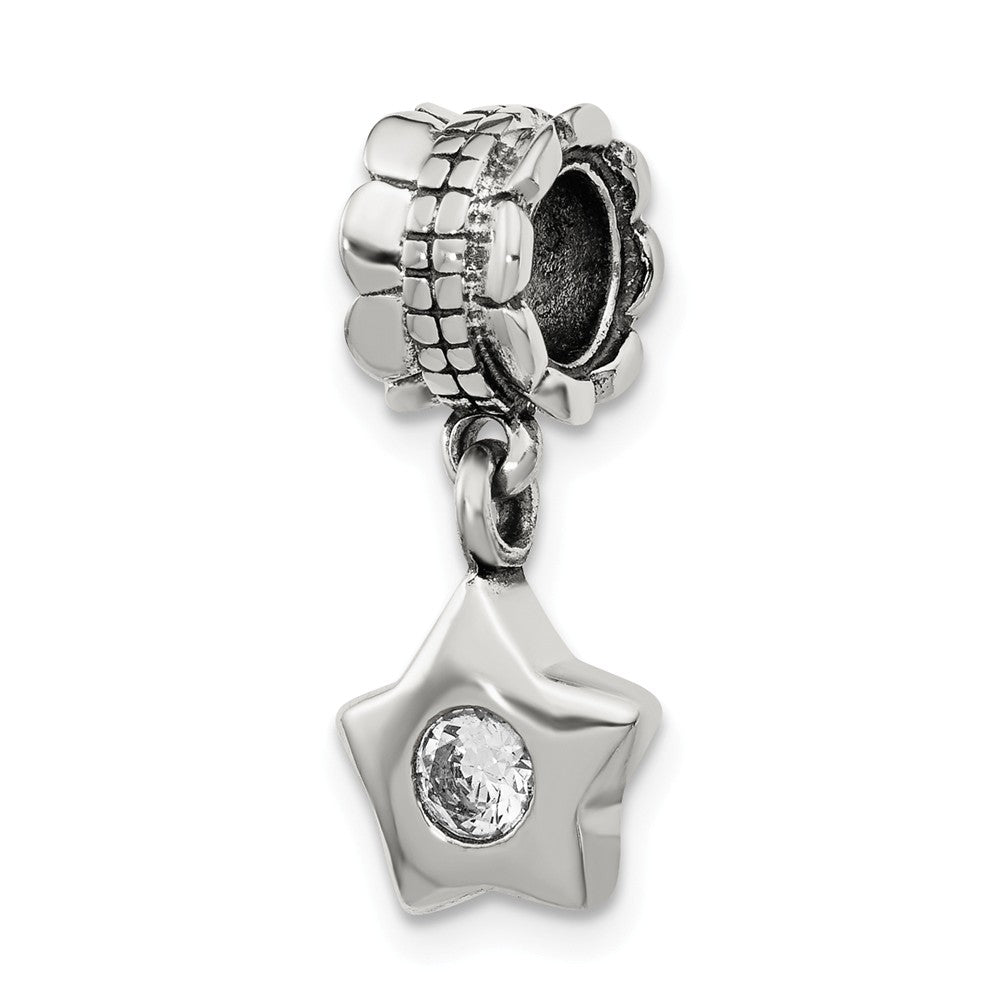Sterling Silver and Cubic Zirconia Star Dangle Bead Charm, Item B9008 by The Black Bow Jewelry Co.