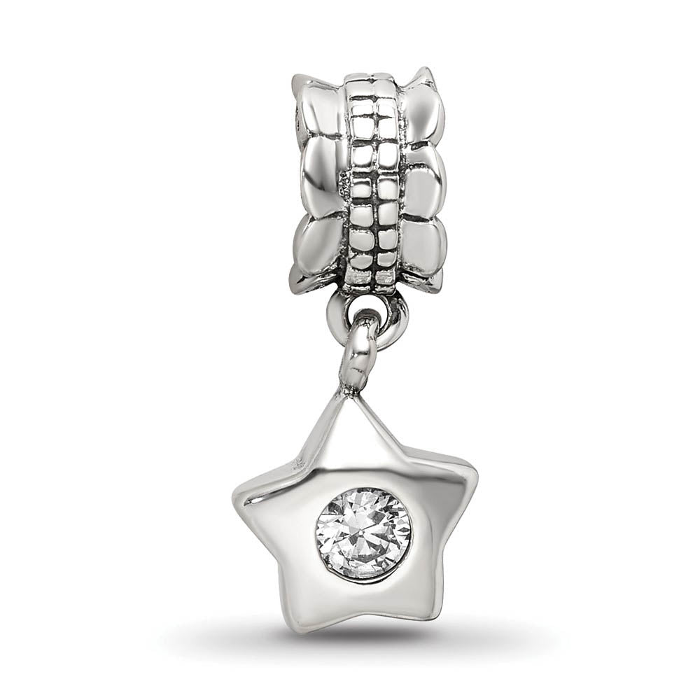 Alternate view of the Sterling Silver and Cubic Zirconia Star Dangle Bead Charm by The Black Bow Jewelry Co.