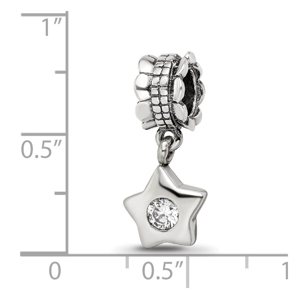 Alternate view of the Sterling Silver and Cubic Zirconia Star Dangle Bead Charm by The Black Bow Jewelry Co.