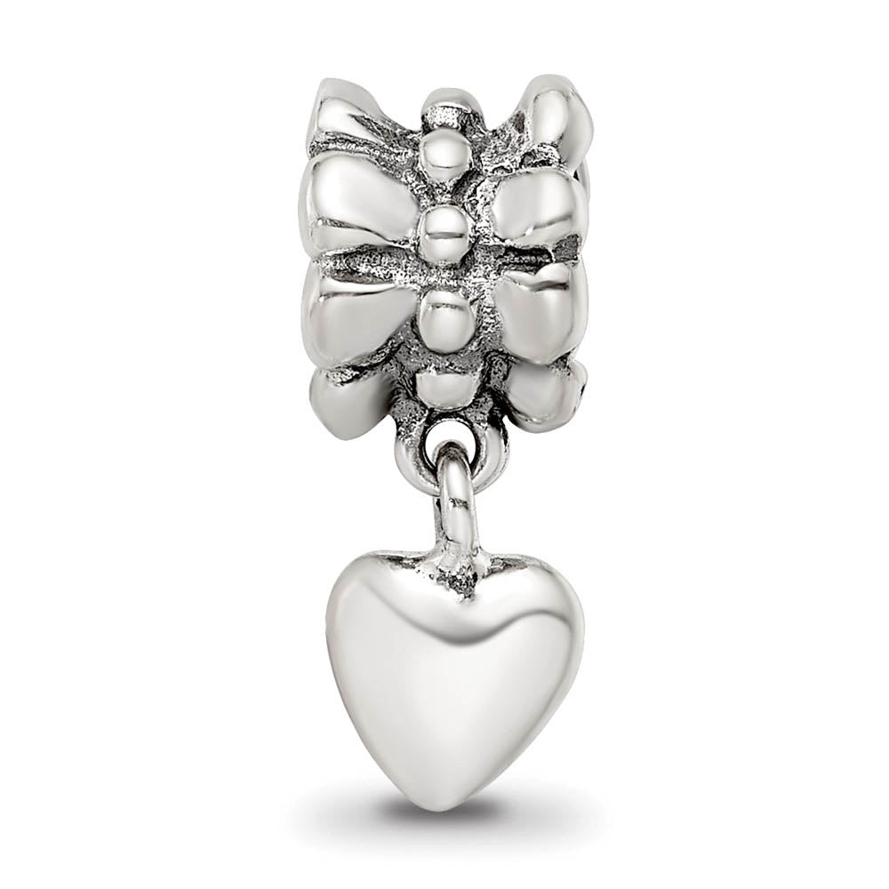 Alternate view of the Sterling Silver Dangling Heart Dangle Bead Charm by The Black Bow Jewelry Co.