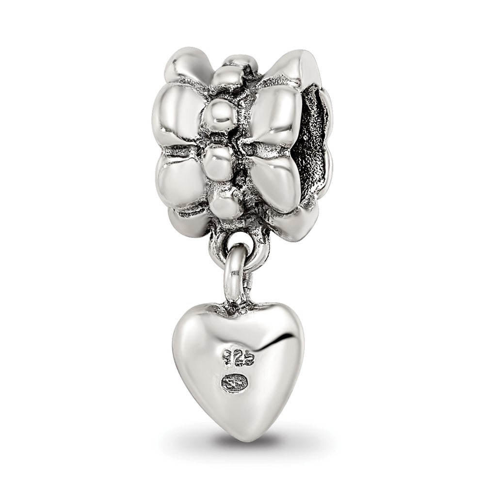 Alternate view of the Sterling Silver Dangling Heart Dangle Bead Charm by The Black Bow Jewelry Co.
