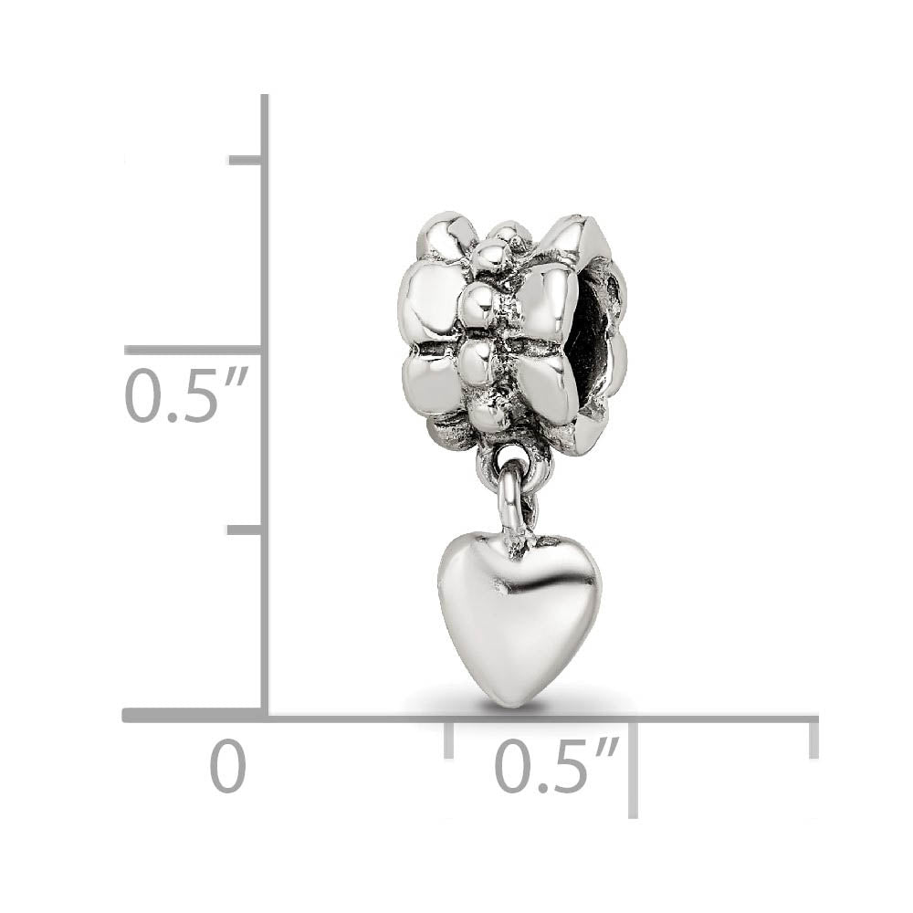 Alternate view of the Sterling Silver Dangling Heart Dangle Bead Charm by The Black Bow Jewelry Co.