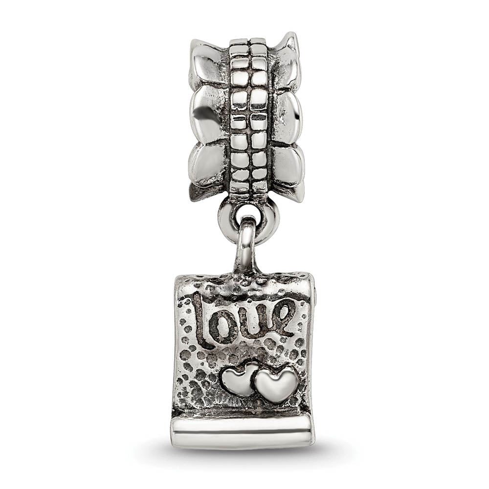 Alternate view of the Sterling Silver Love Letter Dangle Bead Charm by The Black Bow Jewelry Co.