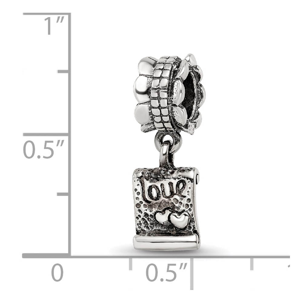 Alternate view of the Sterling Silver Love Letter Dangle Bead Charm by The Black Bow Jewelry Co.