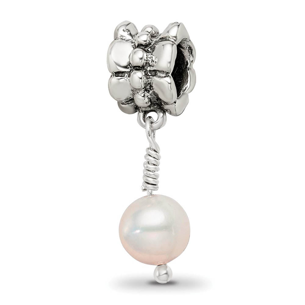 6mm Pink FW Cultured Pearl & Sterling Silver Dangle Bead Charm, Item B9018 by The Black Bow Jewelry Co.