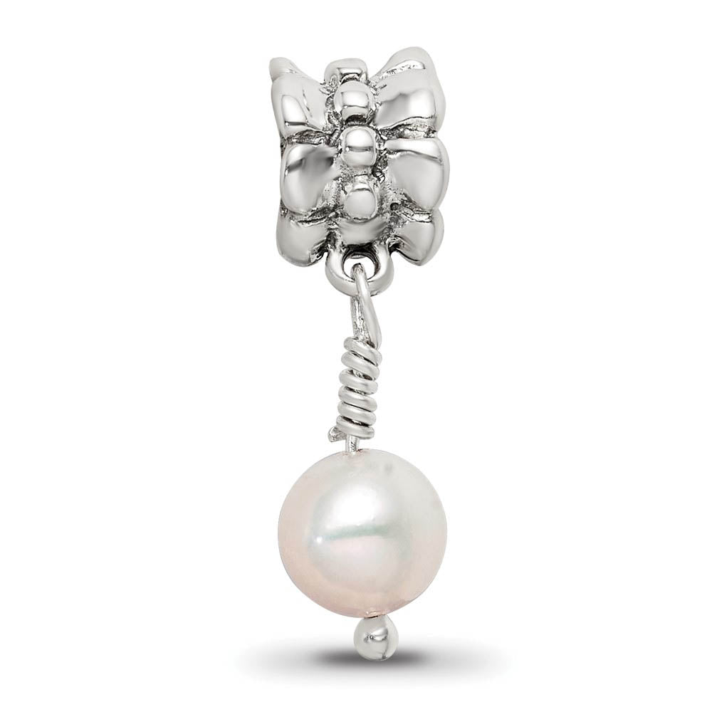 Alternate view of the 6mm Pink FW Cultured Pearl & Sterling Silver Dangle Bead Charm by The Black Bow Jewelry Co.