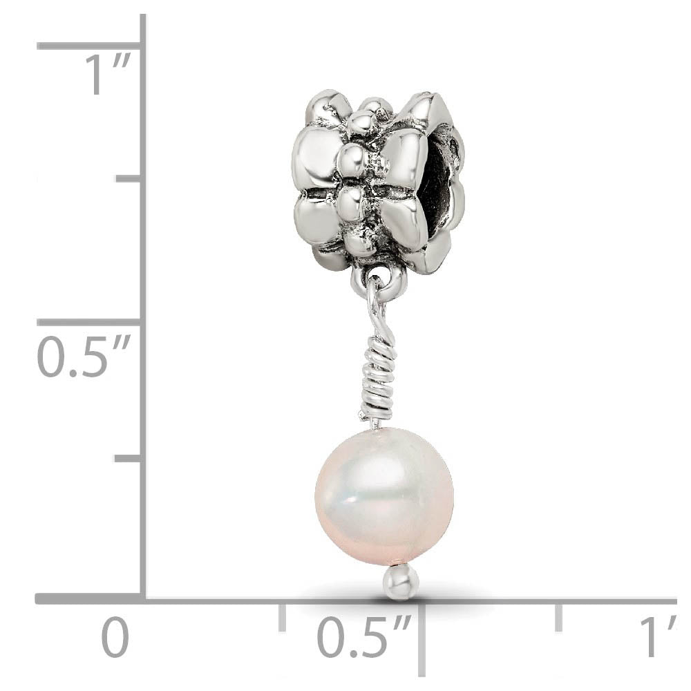 Alternate view of the 6mm Pink FW Cultured Pearl & Sterling Silver Dangle Bead Charm by The Black Bow Jewelry Co.