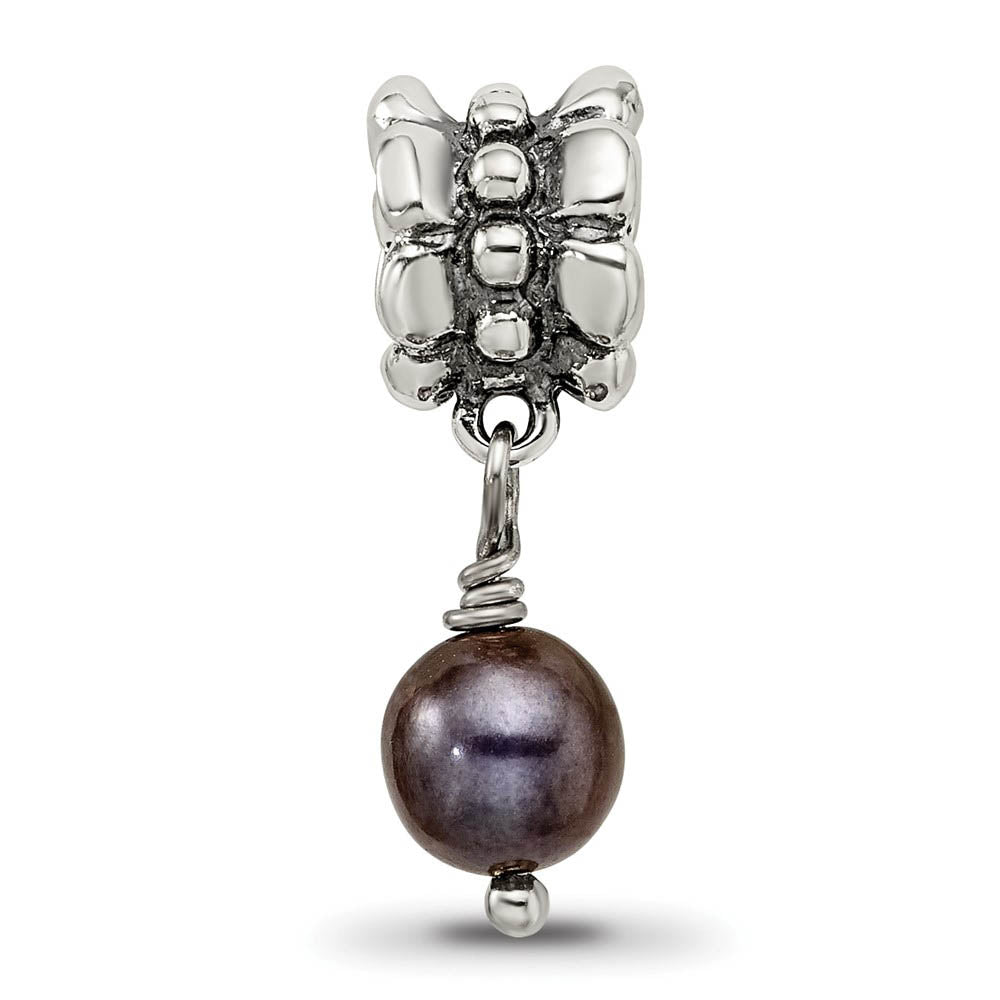 Alternate view of the 6mm Gray FW Cultured Pearl & Sterling Silver Dangle Bead Charm by The Black Bow Jewelry Co.