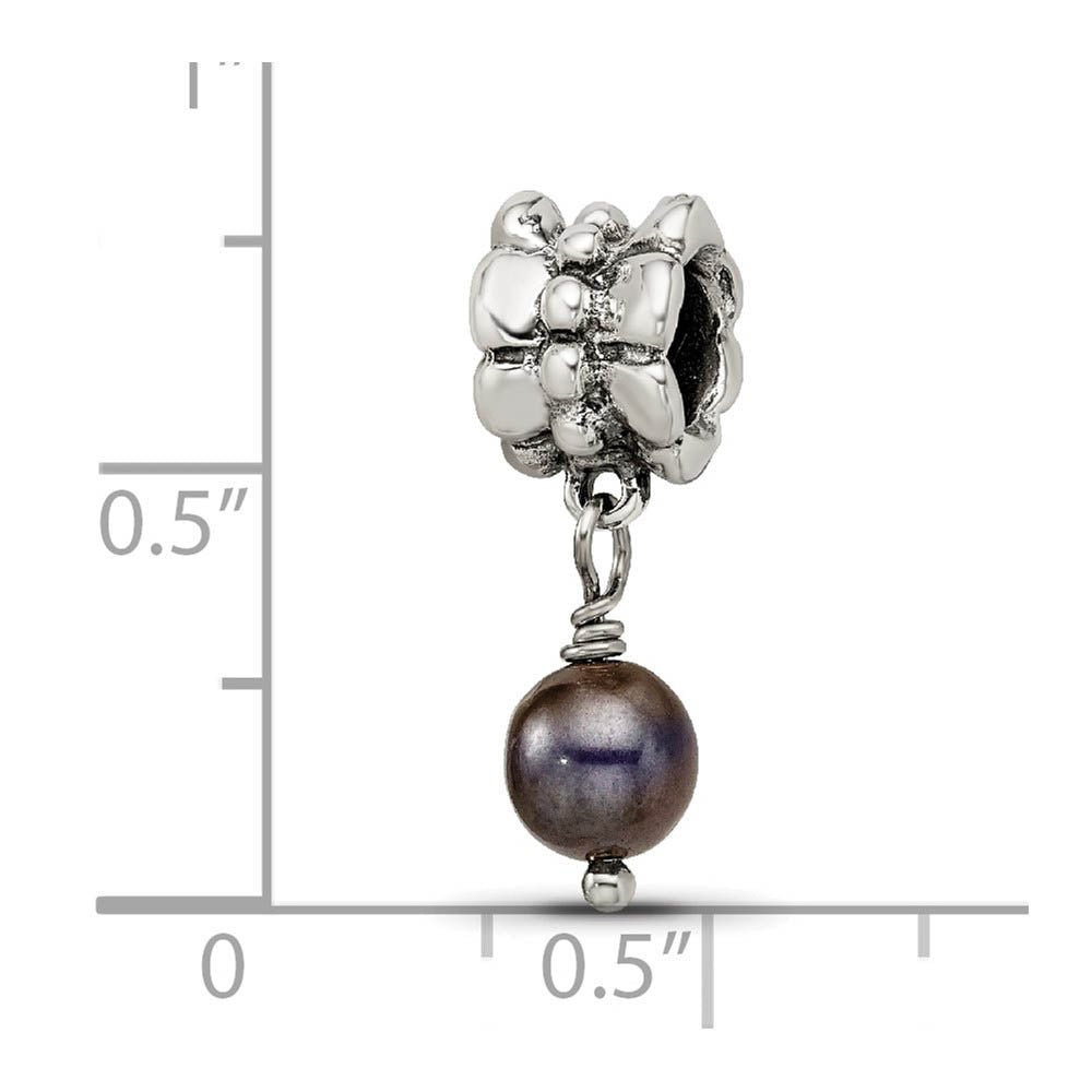 Alternate view of the 6mm Gray FW Cultured Pearl & Sterling Silver Dangle Bead Charm by The Black Bow Jewelry Co.