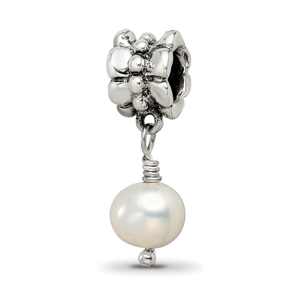 6mm FW Cultured White Pearl & Sterling Silver Bead Charm, Item B9021 by The Black Bow Jewelry Co.
