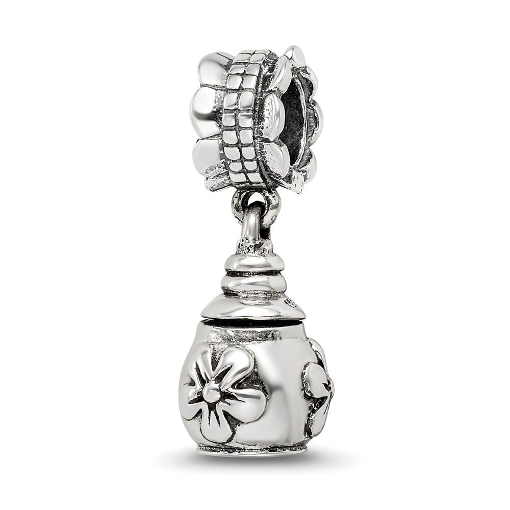 Sterling Silver Floral Vase Ash Holder Bead Charm, Item B9022 by The Black Bow Jewelry Co.