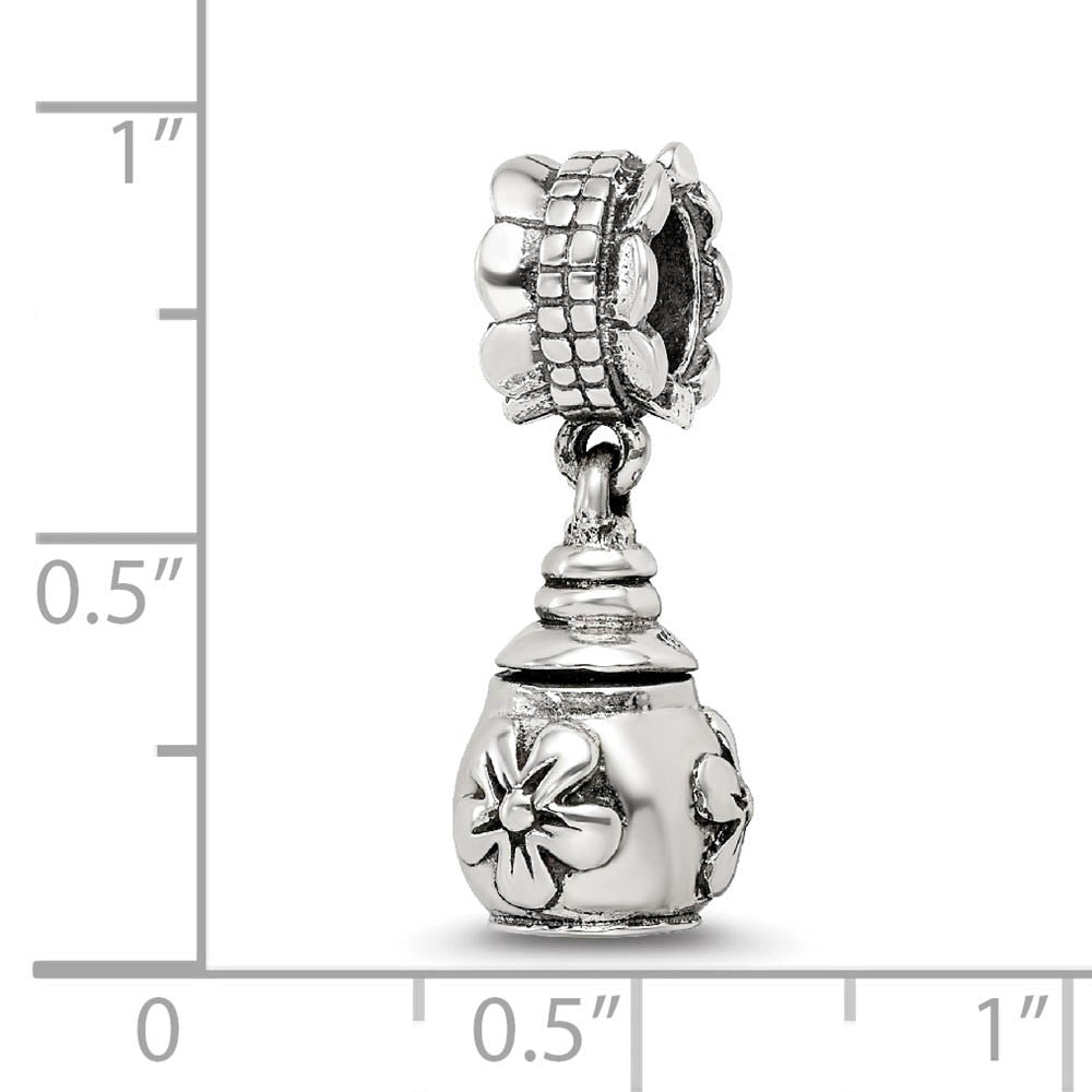 Alternate view of the Sterling Silver Floral Vase Ash Holder Bead Charm by The Black Bow Jewelry Co.