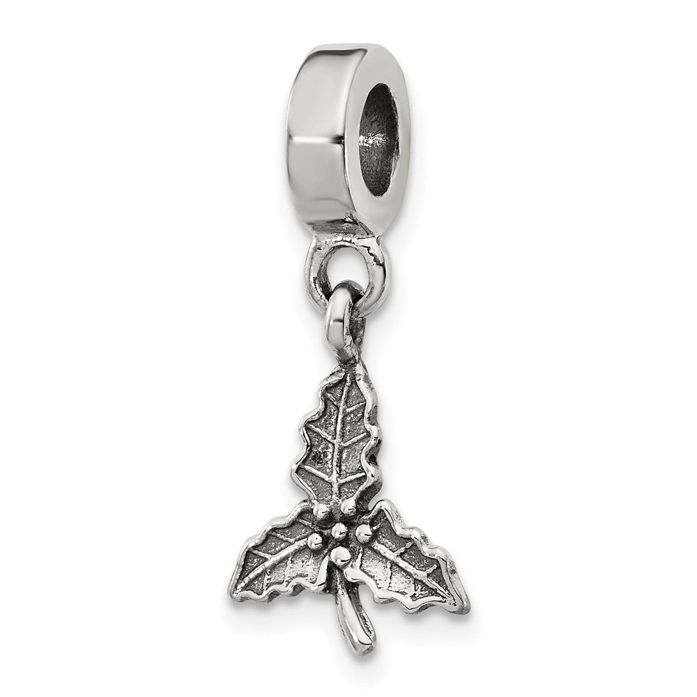 Sterling Silver Holly Leaf Dangle Bead Charm, Item B9023 by The Black Bow Jewelry Co.