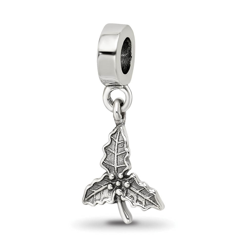 Sterling Silver Holly Leaf Dangle Bead Charm, Item B9023 by The Black Bow Jewelry Co.