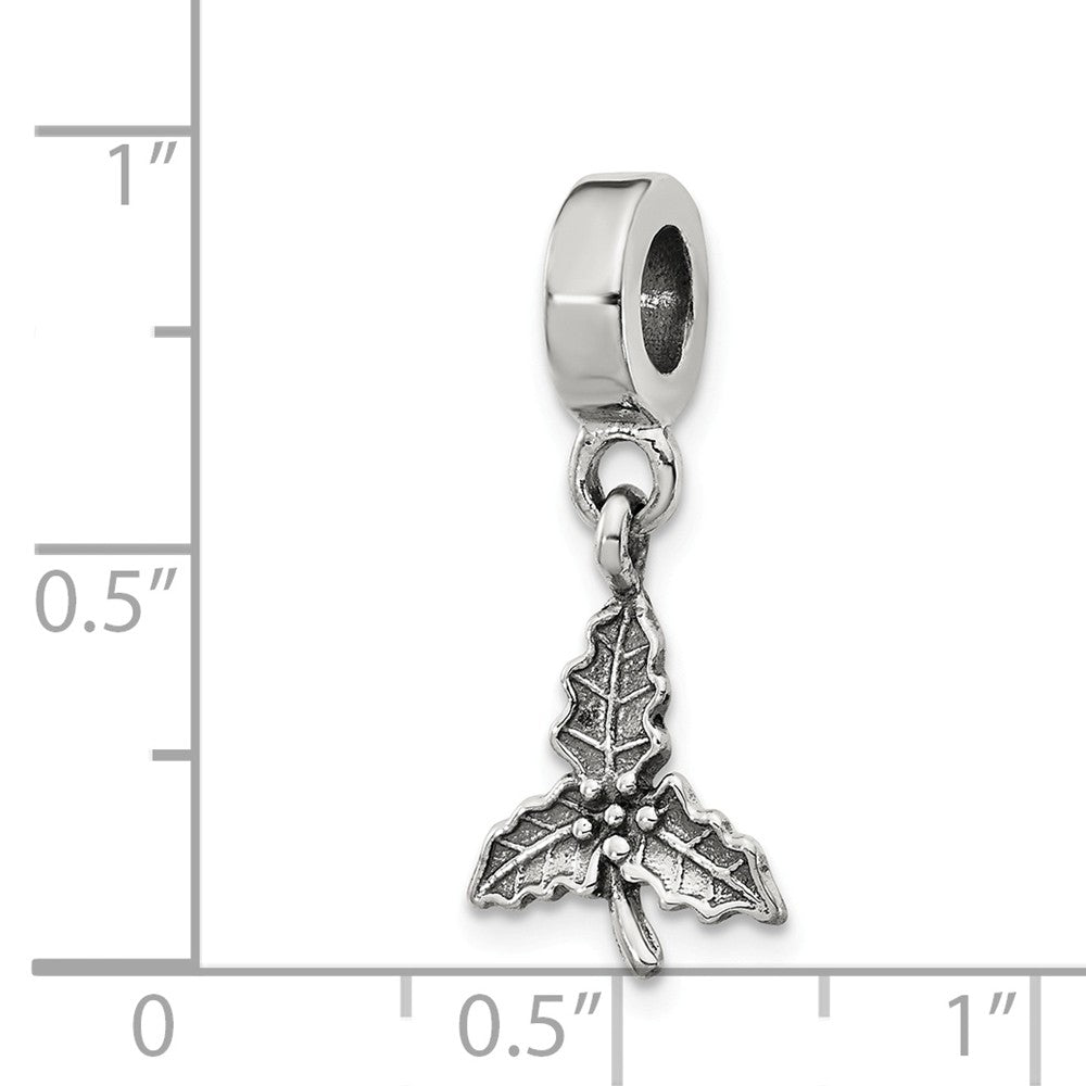 Alternate view of the Sterling Silver Holly Leaf Dangle Bead Charm by The Black Bow Jewelry Co.