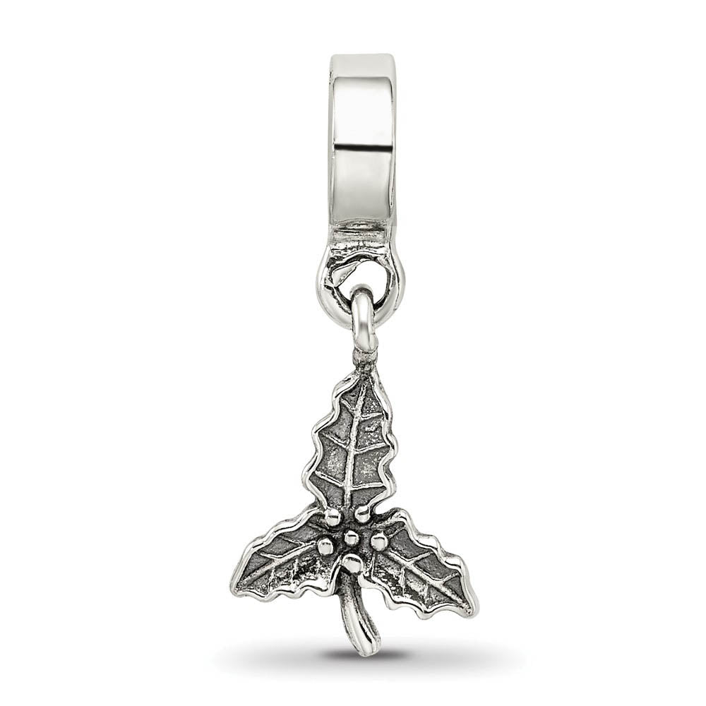 Alternate view of the Sterling Silver Holly Leaf Dangle Bead Charm by The Black Bow Jewelry Co.