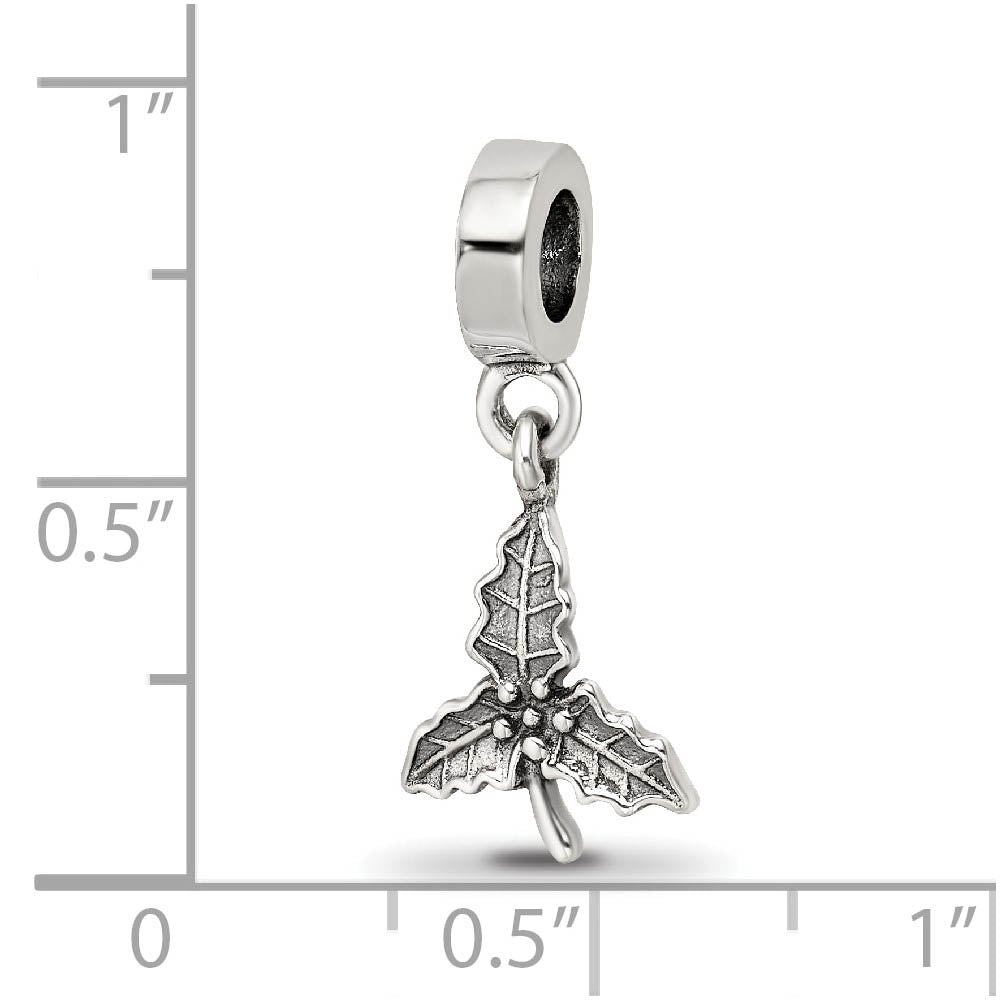 Alternate view of the Sterling Silver Holly Leaf Dangle Bead Charm by The Black Bow Jewelry Co.