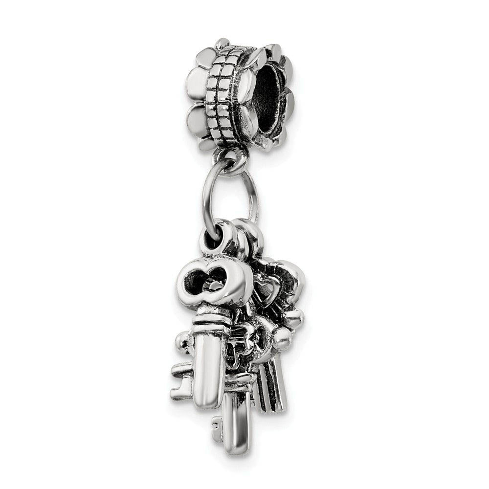 Sterling Silver Dangling Keys Bead Charm, Item B9025 by The Black Bow Jewelry Co.