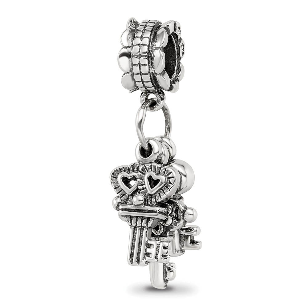 Alternate view of the Sterling Silver Dangling Keys Bead Charm by The Black Bow Jewelry Co.
