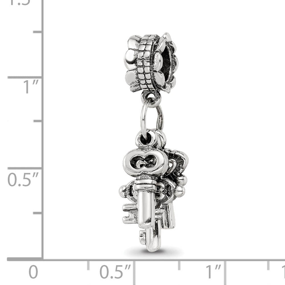 Alternate view of the Sterling Silver Dangling Keys Bead Charm by The Black Bow Jewelry Co.