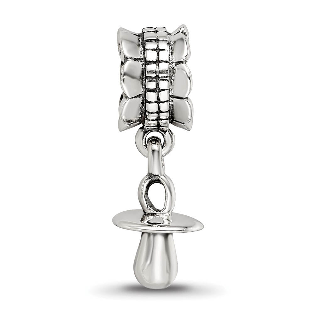 Alternate view of the Sterling Silver Baby Pacifier Dangle Bead Charm by The Black Bow Jewelry Co.