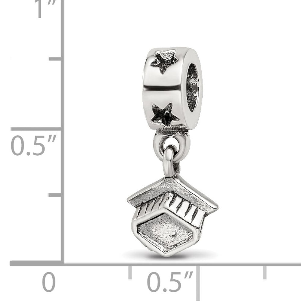Alternate view of the Sterling Silver Graduation Cap Dangle Bead Charm by The Black Bow Jewelry Co.