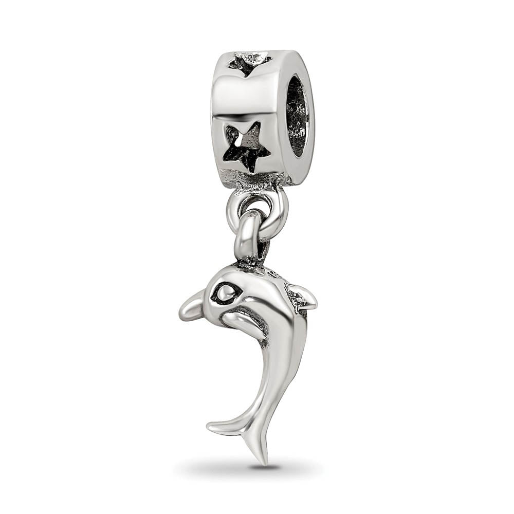 Sterling Silver Dolphin Dangle Bead Charm, Item B9035 by The Black Bow Jewelry Co.