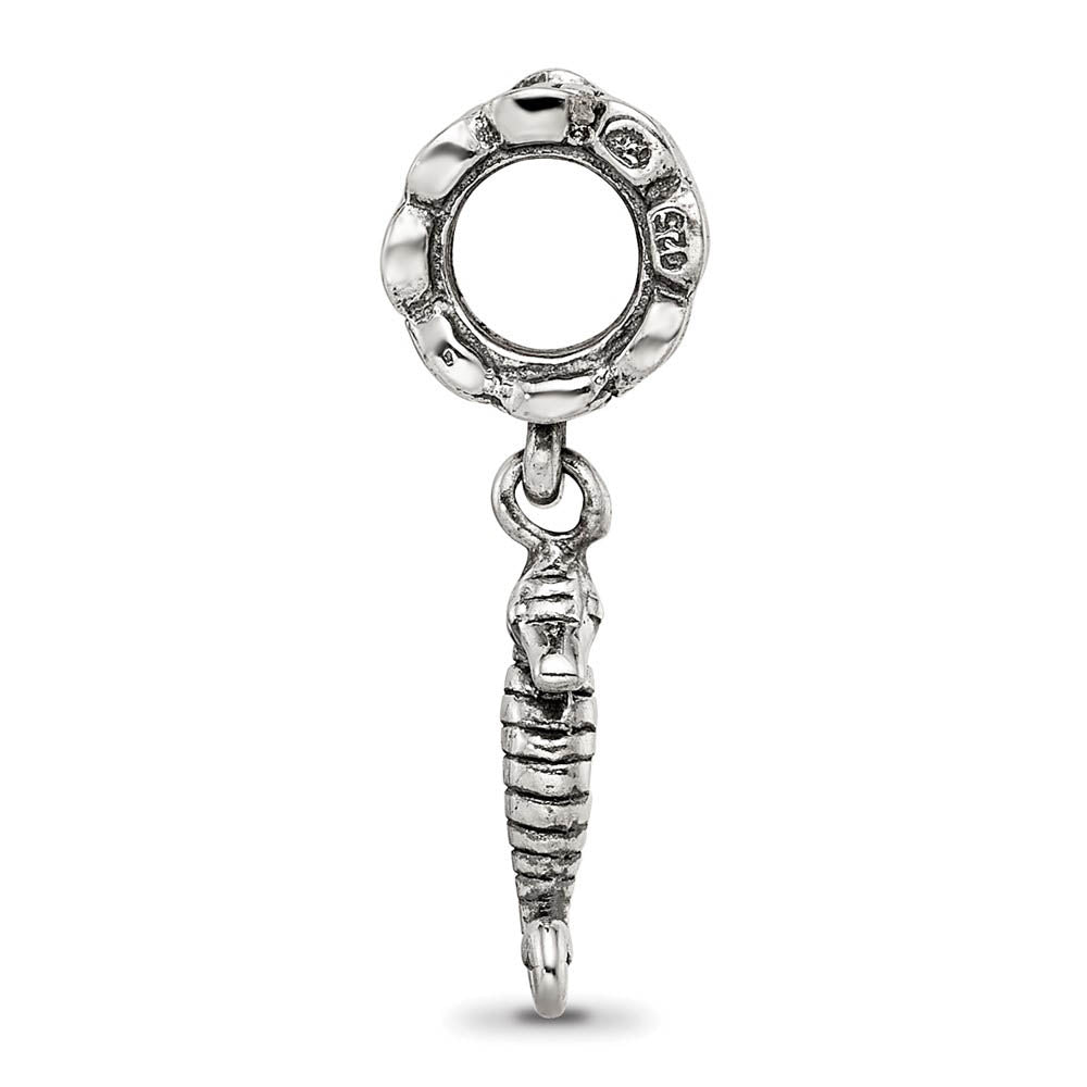 Alternate view of the Sterling Silver Sea Horse Dangle Bead Charm by The Black Bow Jewelry Co.