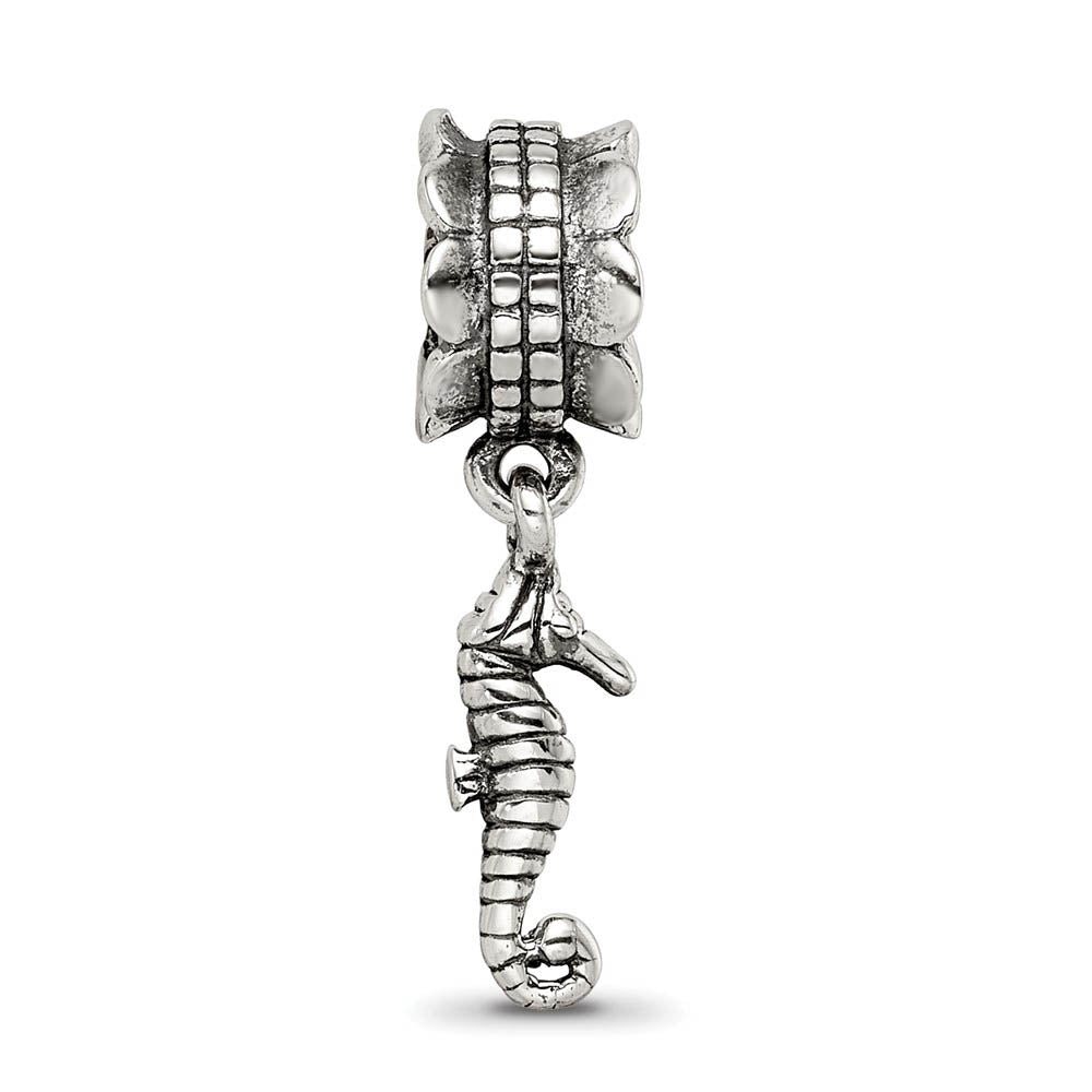 Alternate view of the Sterling Silver Sea Horse Dangle Bead Charm by The Black Bow Jewelry Co.