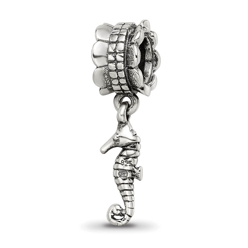 Alternate view of the Sterling Silver Sea Horse Dangle Bead Charm by The Black Bow Jewelry Co.