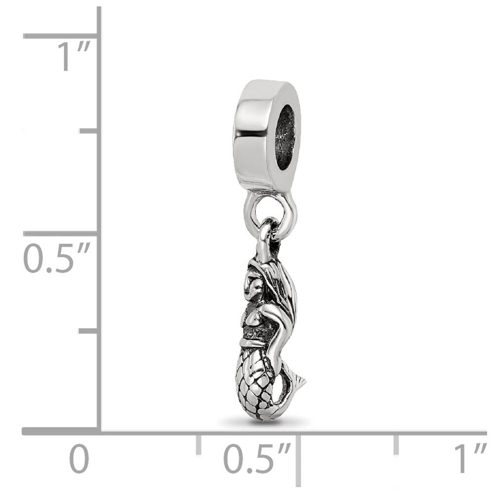 Alternate view of the Sterling Silver Mermaid Dangle Bead Charm by The Black Bow Jewelry Co.