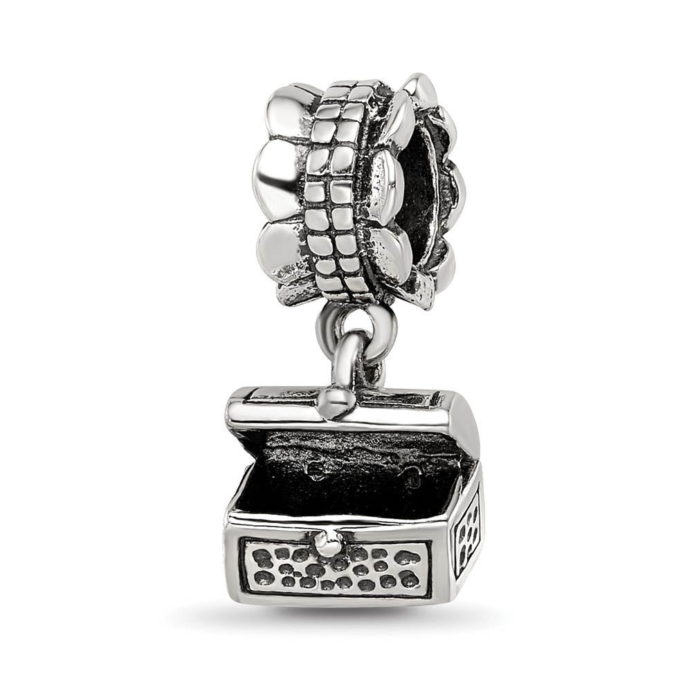 Sterling Silver Treasure Chest Dangle Bead Charm, Item B9040 by The Black Bow Jewelry Co.