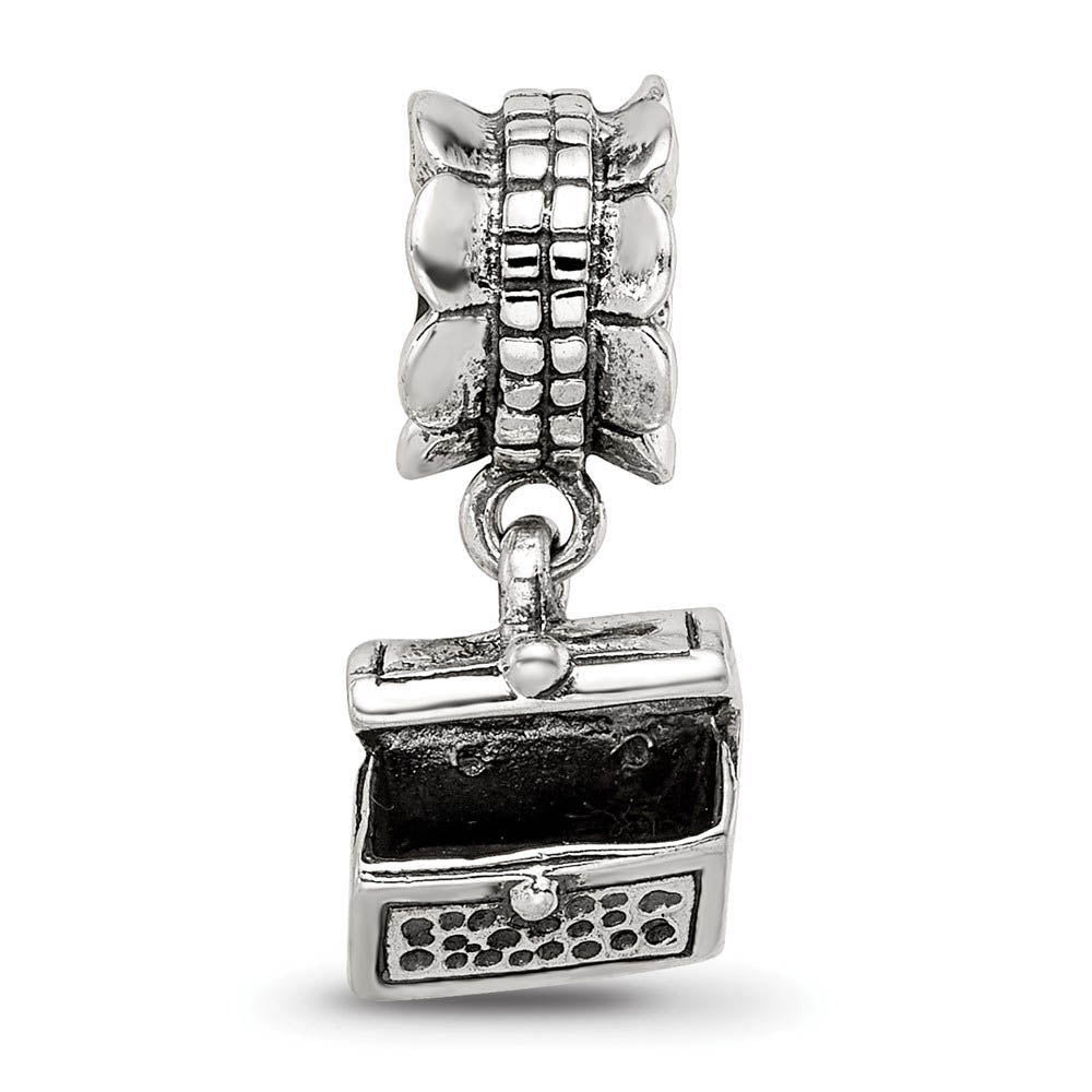 Alternate view of the Sterling Silver Treasure Chest Dangle Bead Charm by The Black Bow Jewelry Co.